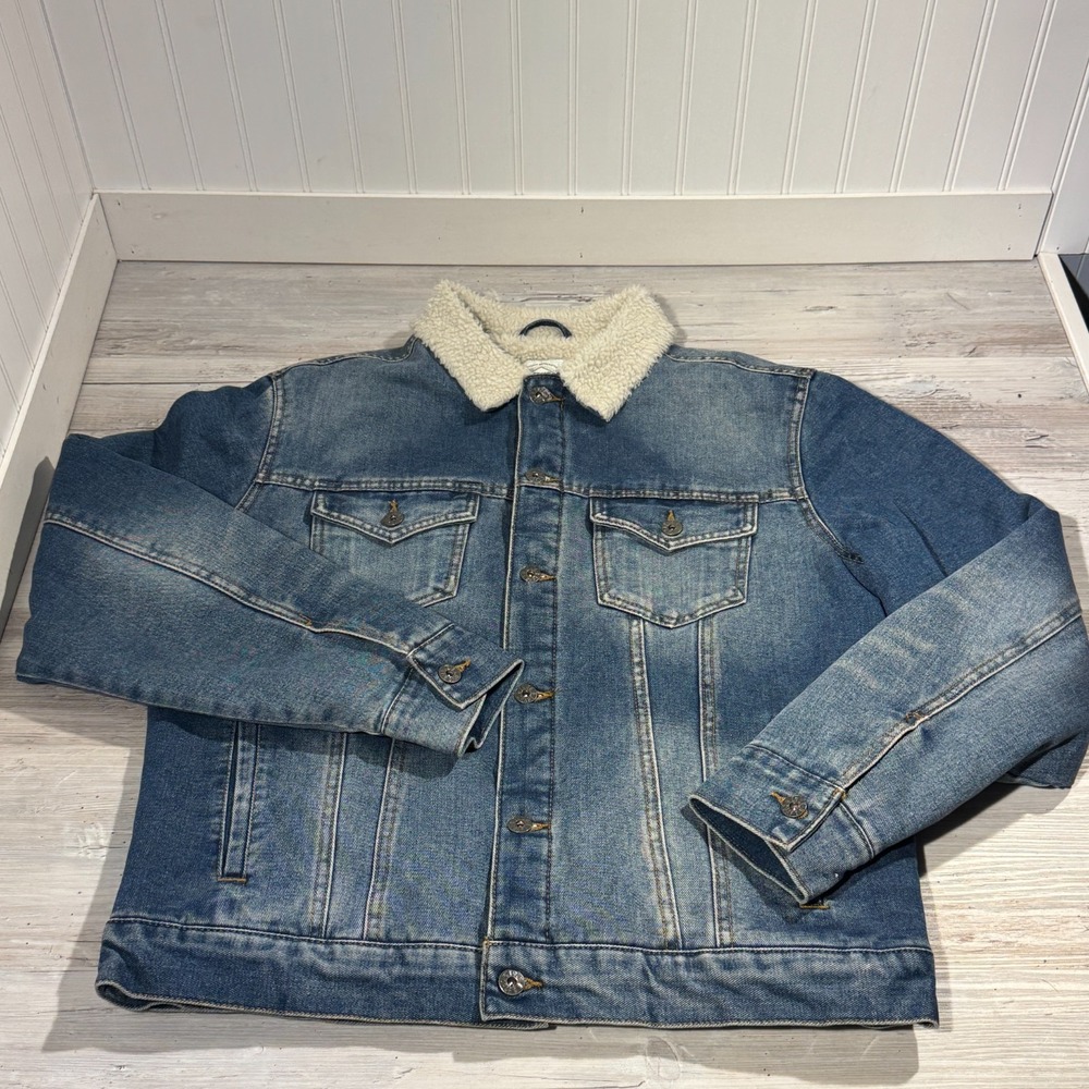 True Craft Sherpa Lined Denim Jean Trucker Men's Sz M Jacket Long Sleeve - Picture 3 of 9
